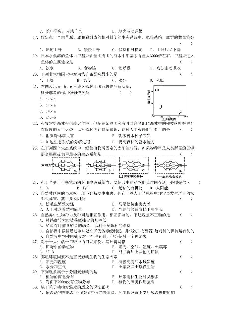 高三生物 生物与环境、生态系统的结构单元测试（09）旧人教版_第3页
