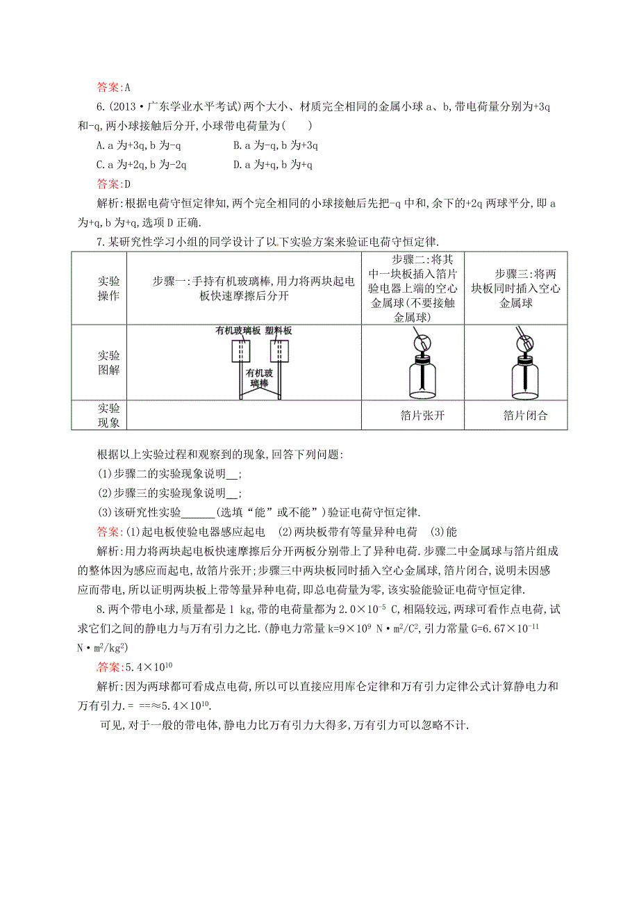 2014-2015高中物理 1.1 电荷 库仑定律课后练习 新人教版选修1-1_第2页