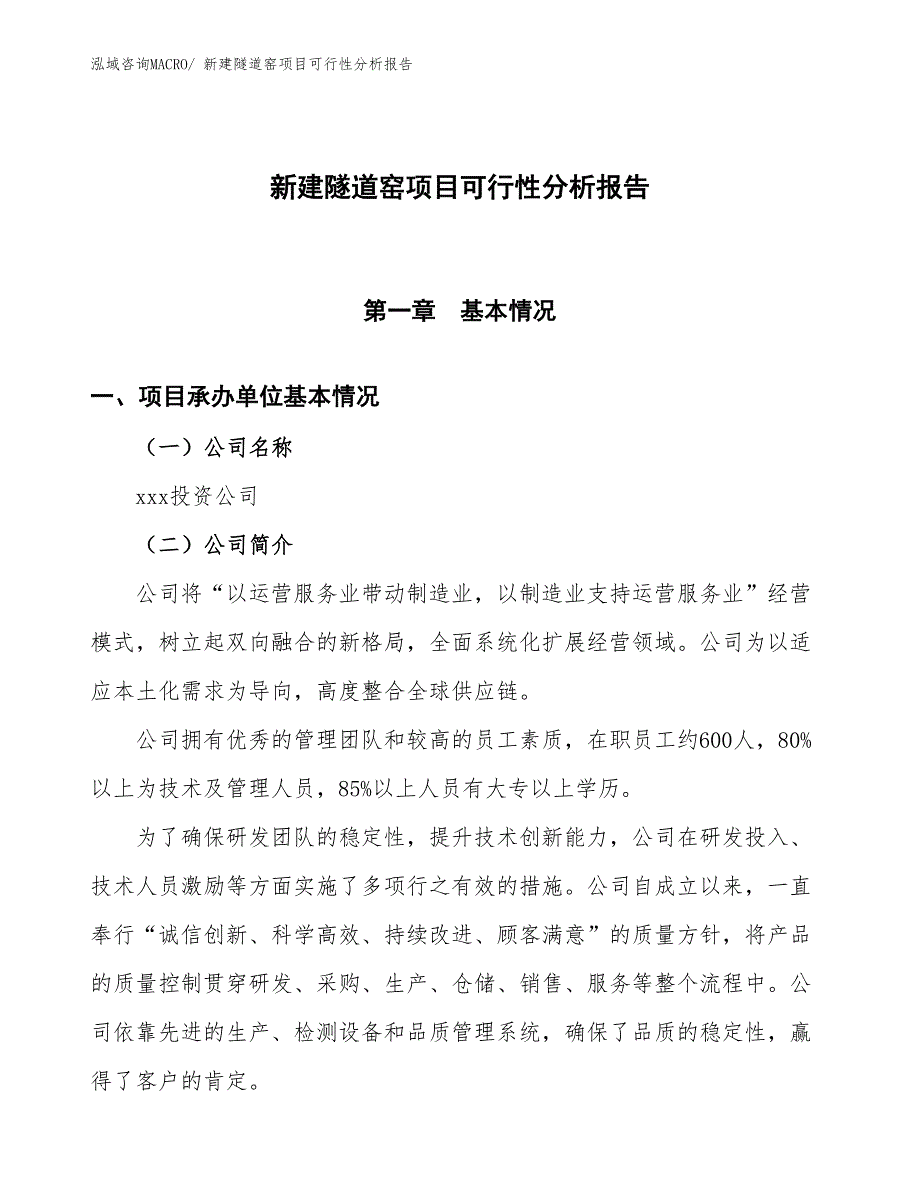 新建隧道窑项目可行性分析报告_第1页