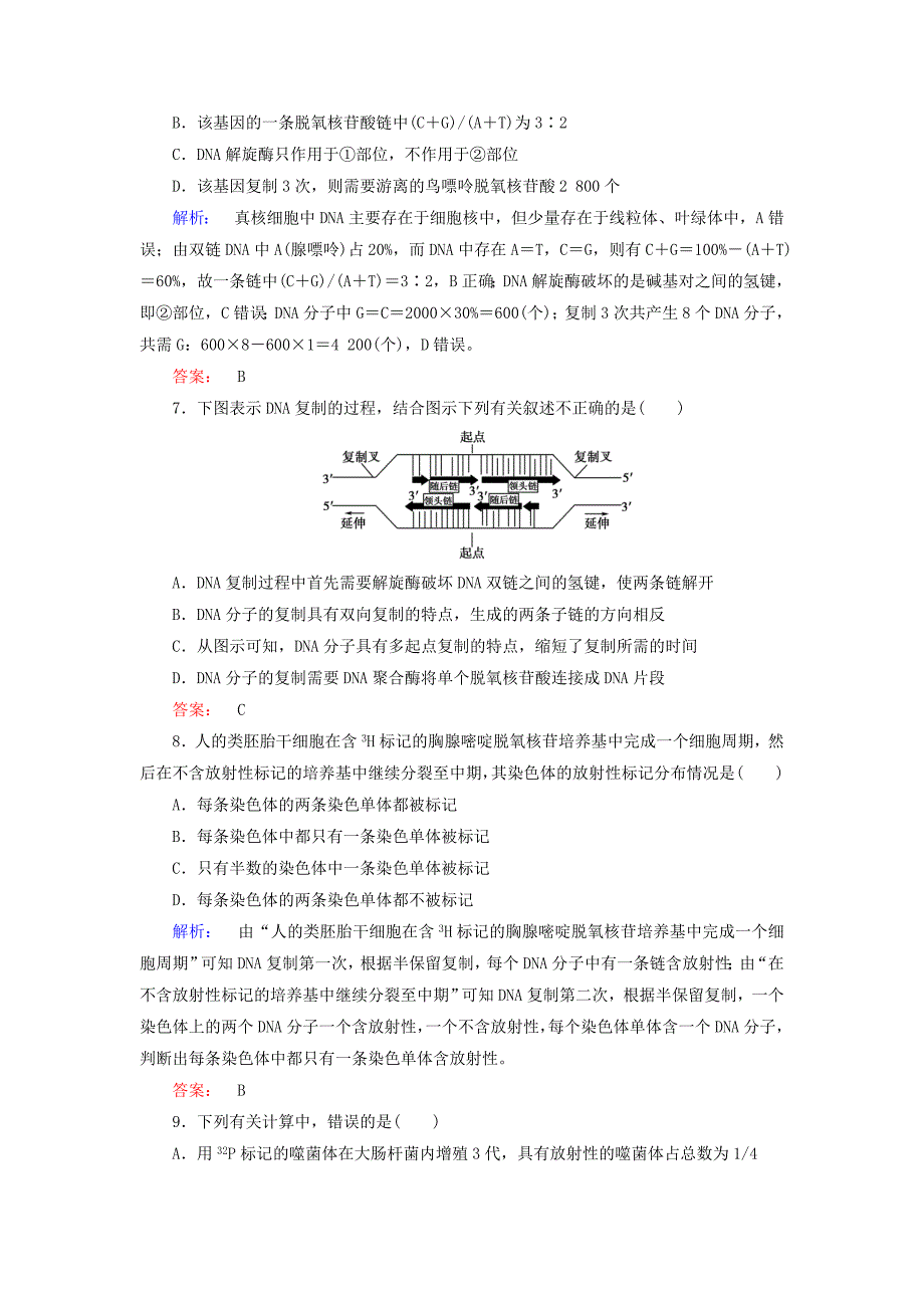 2014-2015学年高中生物 第3章 第3节 dna的复制配套练习 新人教版必修2_第3页