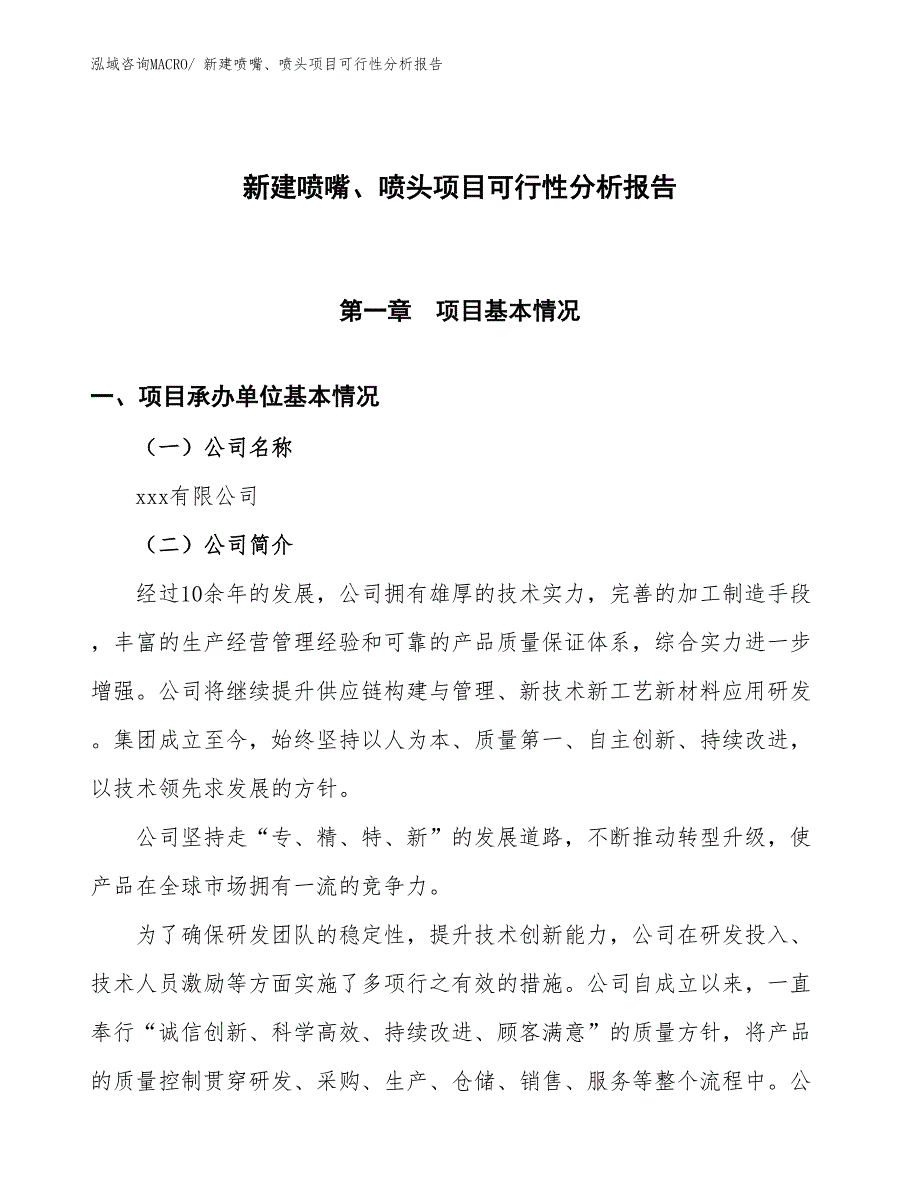 新建喷嘴、喷头项目可行性分析报告_第1页