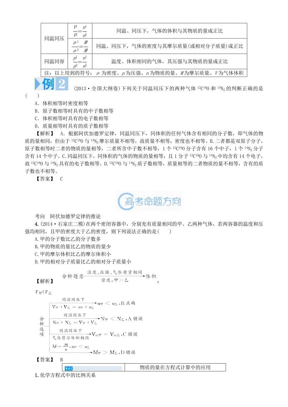 课堂新概念2016届高考化学一轮复习 2物质的量 气体摩尔体积讲义_第5页