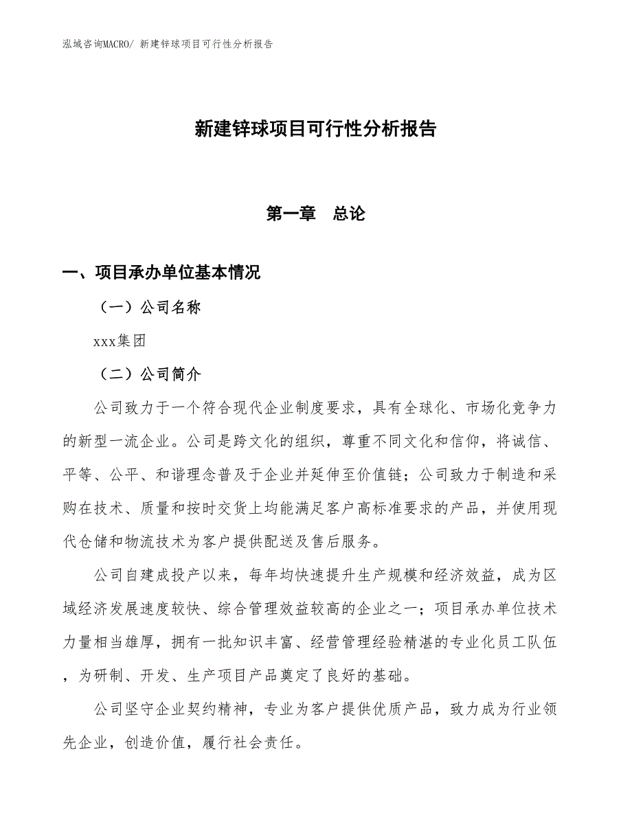 新建锌球项目可行性分析报告_第1页