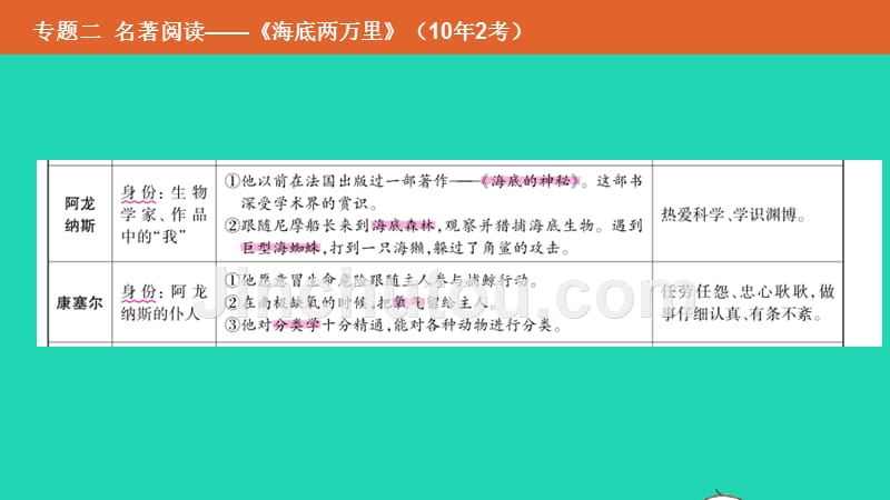 （安徽专用）2019年中考语文总复习 第二部分 语文积累与综合运用 专题二 名著阅读《海底两万里》课件_第4页