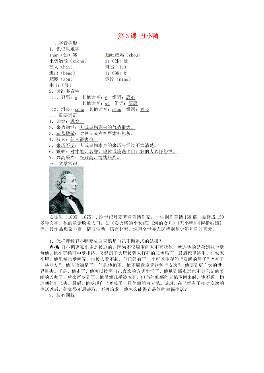 七年级语文下册 第3课 丑小鸭同步练习 新人教版_第1页