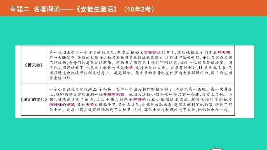 （安徽专用）2019年中考语文总复习 第二部分 语文积累与综合运用 专题二 名著阅读《安徒生童话》课件_第5页