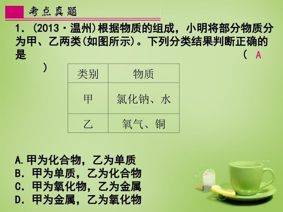 2018年中考科学总复习 第29课时 物质的分类课件_第5页