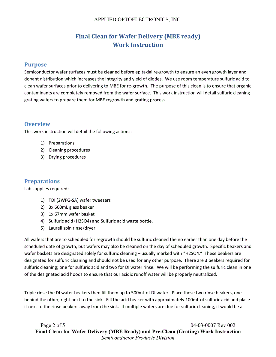 04-03-0007_002 Final Clean for Wafer Delivery （MBE Ready） and Pre-Clean （Grating） Work Instruction （R）_第2页
