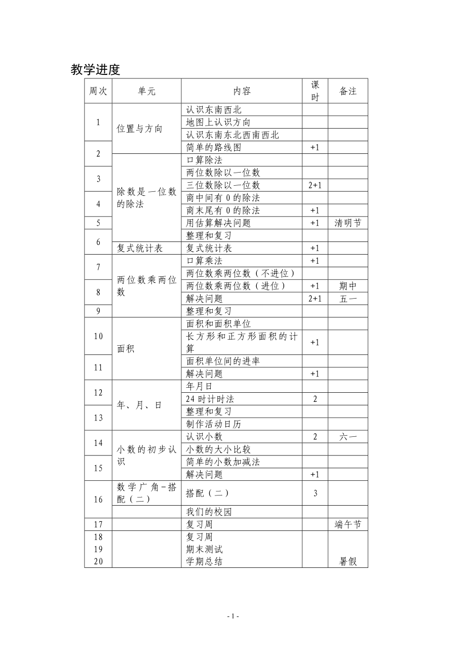 2015最新审定人教版三年级数学下册教案(全册整理)_第1页