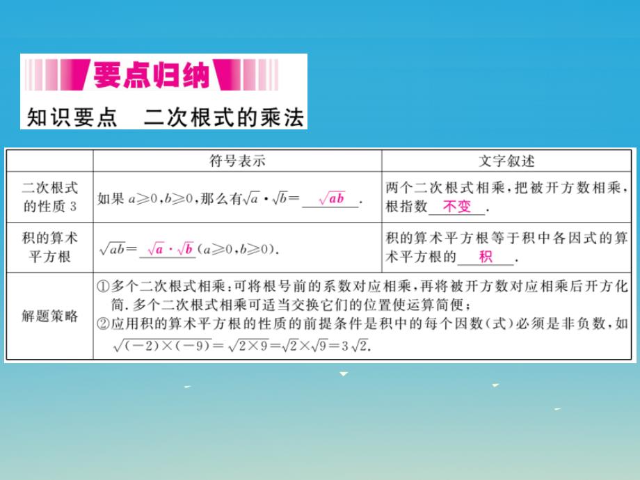 2018春八年级数学下册16.2.1第1课时二次根式的乘法小册子课件新版沪科版_第2页