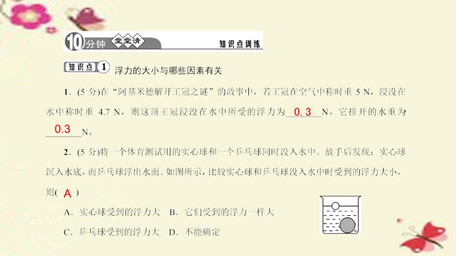 2018春八年级物理全册 9.2 阿基米德原理 第1课时 阿基米德原理习题课件 （新版）沪科版_第3页