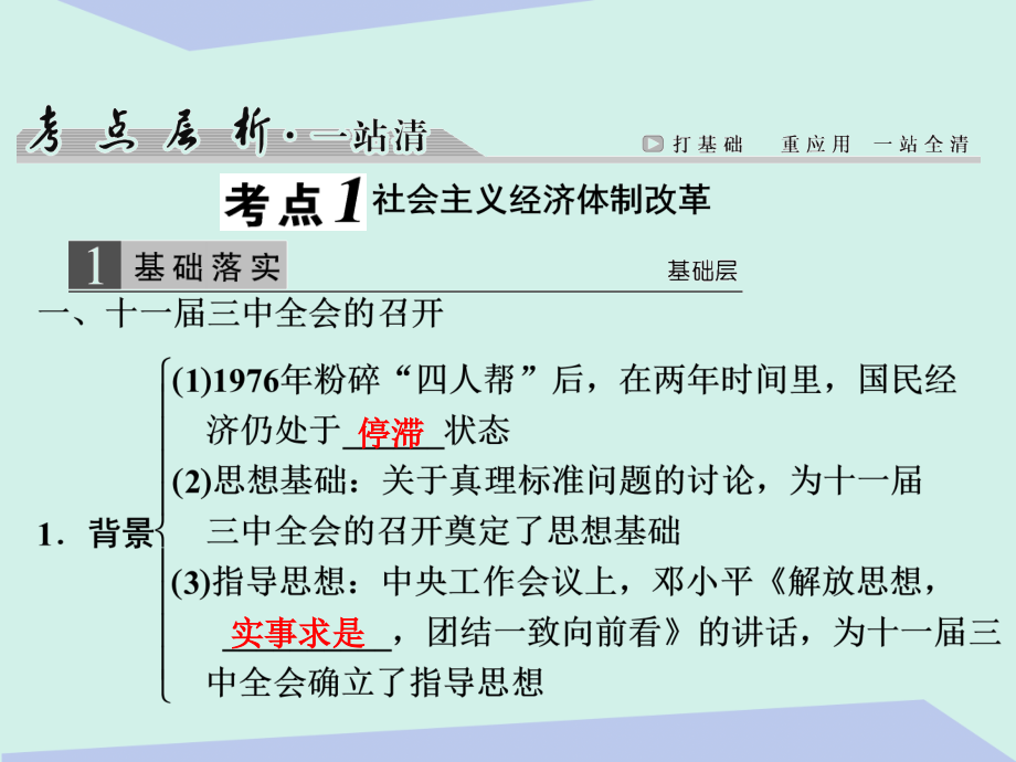 2018届高考历史一轮复习 第九单元 中国特色社会主义建设的道路 第21讲 改革开放的新局面课件_第3页