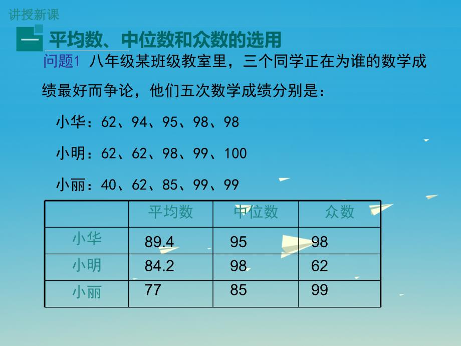 2018春八年级数学下册 20.2.2 平均数、中位数和众数的选用教学课件 （新版）华东师大版_第4页