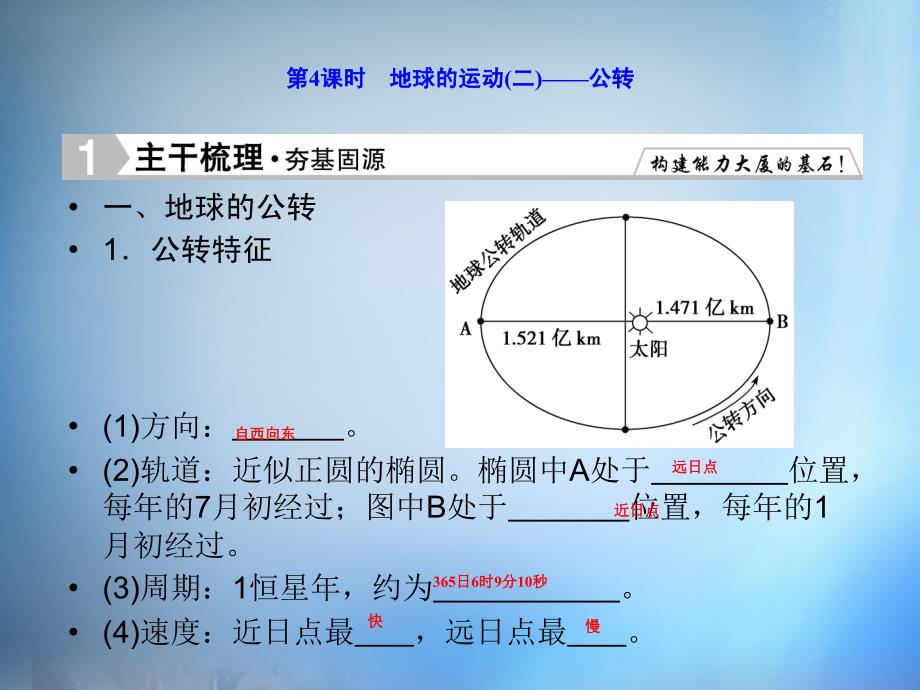 2018届高考地理总复习 1.4地球的运动（二）公转课件_第1页