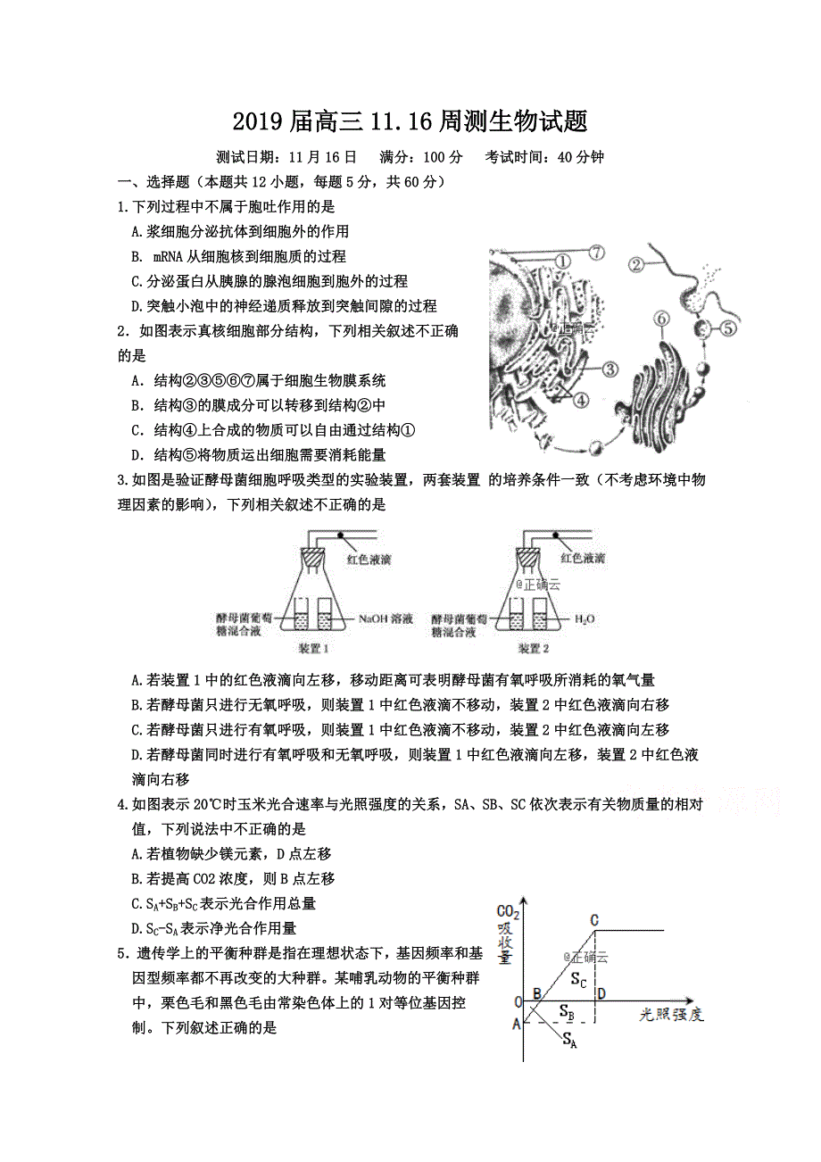 河北省邯郸市永年县一中2019届高三上学期11月16日周测生物试卷 word版含答案_第1页