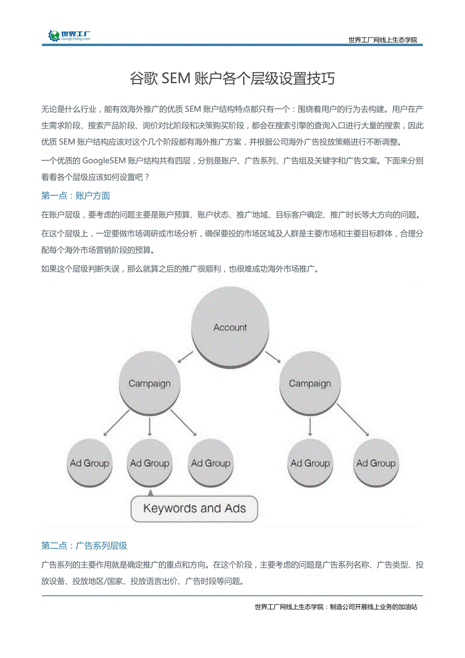 谷歌SEM账户各个层级设置技巧_第1页