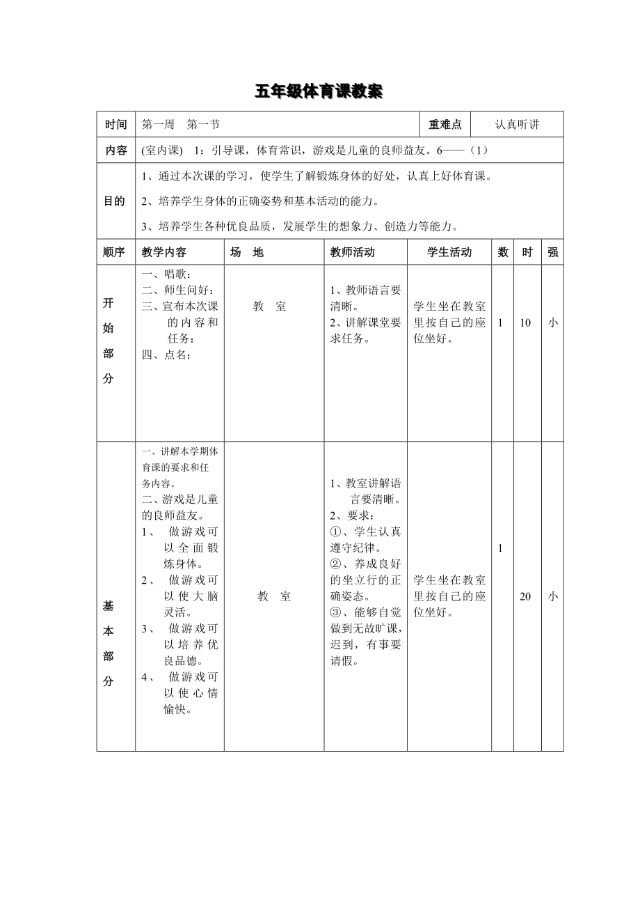 五年级体育教案 下册全集_第1页