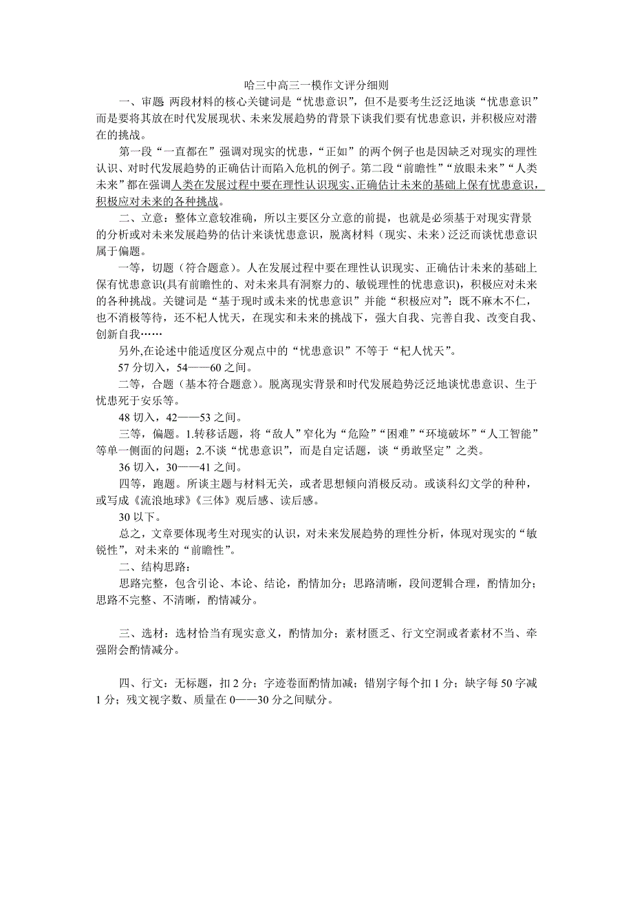 2019哈三中一模作文评分细则（修改2）_第1页