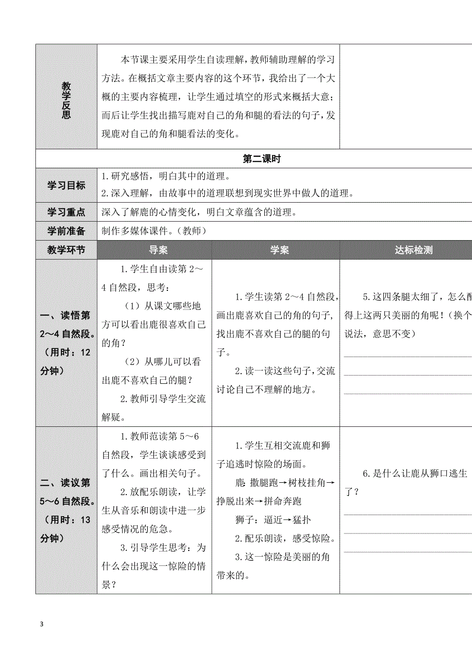 人教部编版三年级语文下册7 鹿角和鹿腿（教案）_第3页