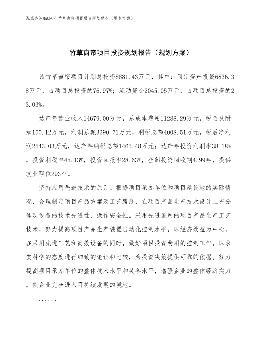 竹草窗帘项目投资规划报告（规划方案）_第1页