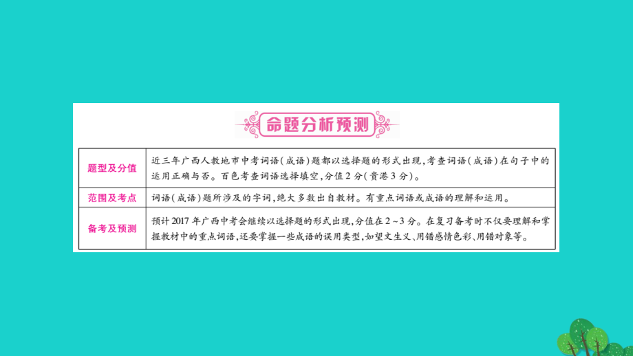 （广西专版）2018中考语文 第一部分 积累与运用 专题2 词语（成语）的理解与运用课件 新人教版_第2页