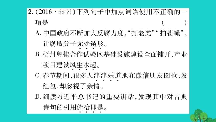 （广西专版）2018中考语文 第一部分 积累与运用 专题2 词语（成语）的理解与运用课件 新人教版_第5页