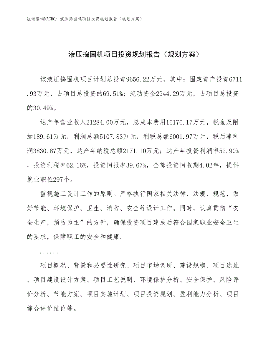 液压捣固机项目投资规划报告（规划方案）_第1页