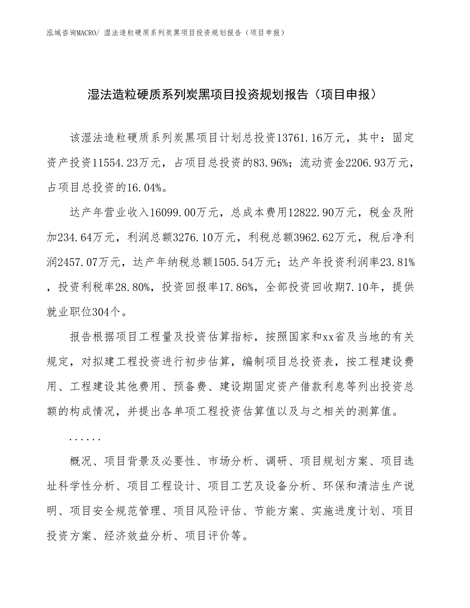 湿法造粒硬质系列炭黑项目投资规划报告（项目申报）_第1页