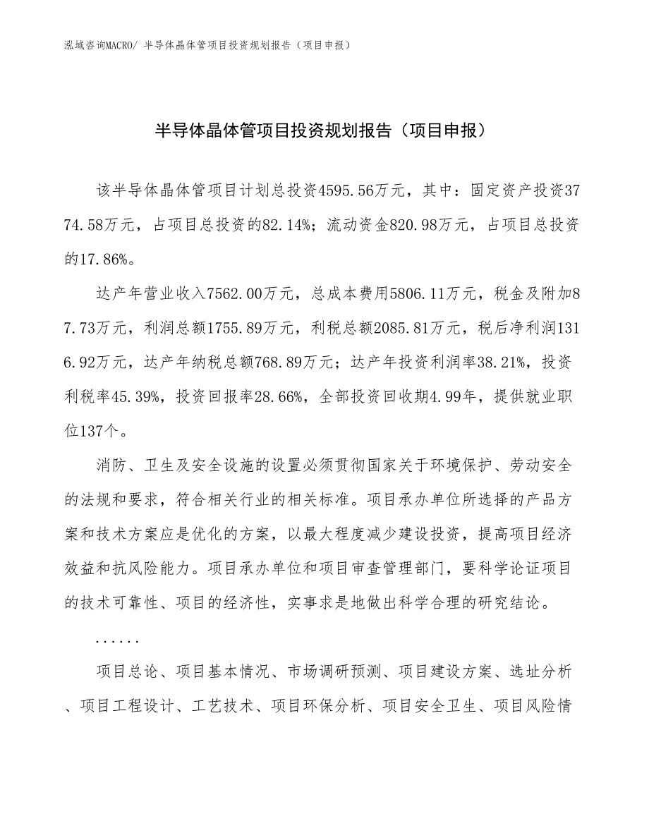 半导体晶体管项目投资规划报告（项目申报）_第1页