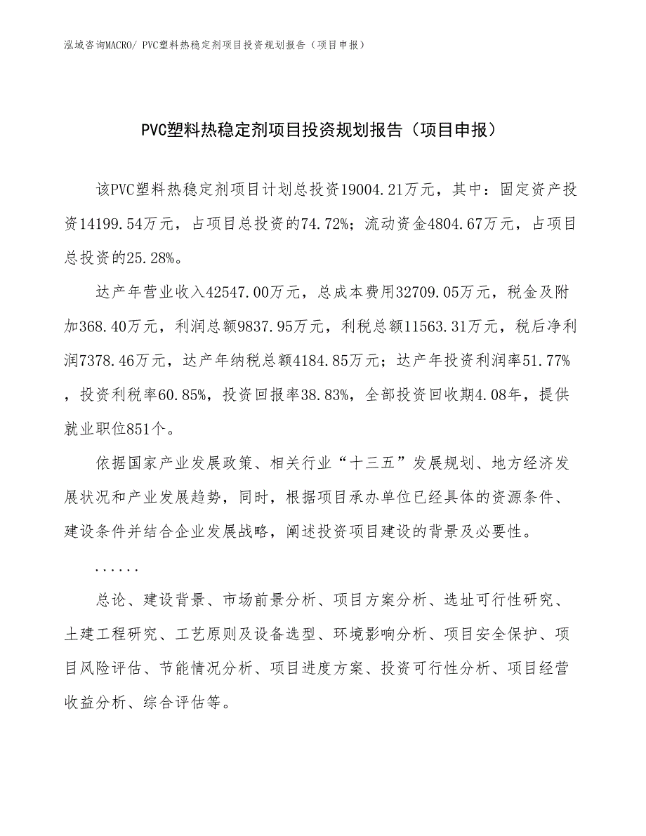 PVC塑料热稳定剂项目投资规划报告（项目申报）_第1页