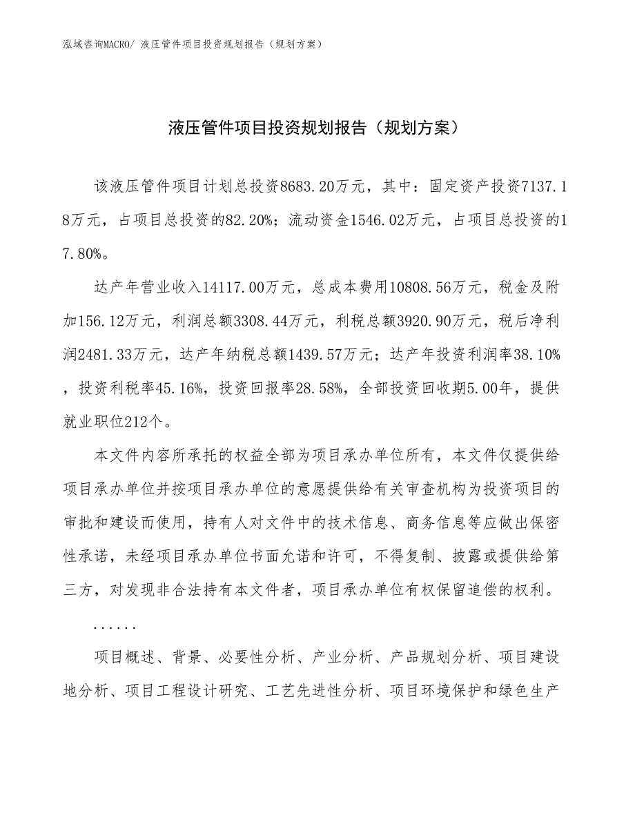 液压管件项目投资规划报告（规划方案）_第1页