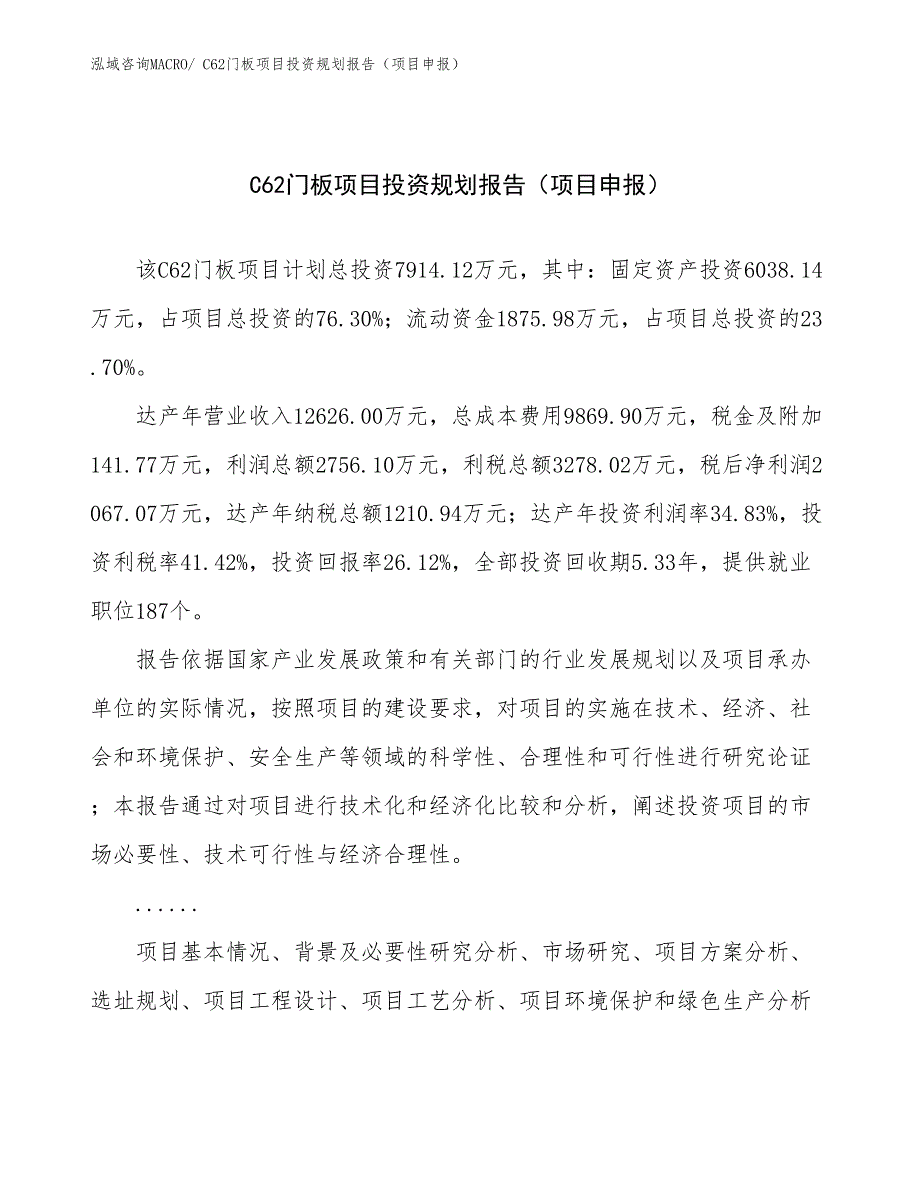 C62门板项目投资规划报告（项目申报）_第1页