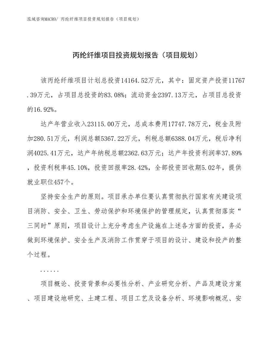 丙纶纤维项目投资规划报告（项目规划）_第1页