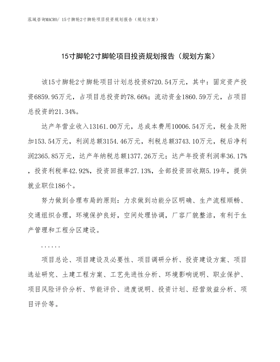 15寸脚轮2寸脚轮项目投资规划报告（规划方案）_第1页