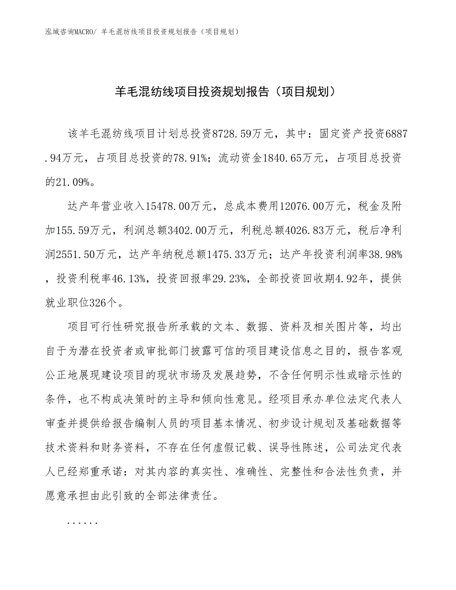 羊毛混纺线项目投资规划报告（项目规划）_第1页