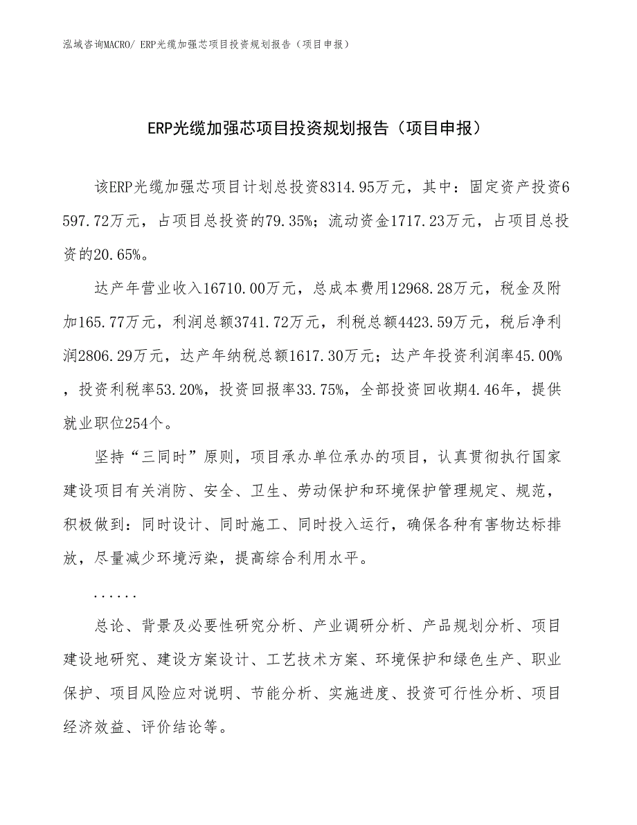 ERP光缆加强芯项目投资规划报告（项目申报）_第1页