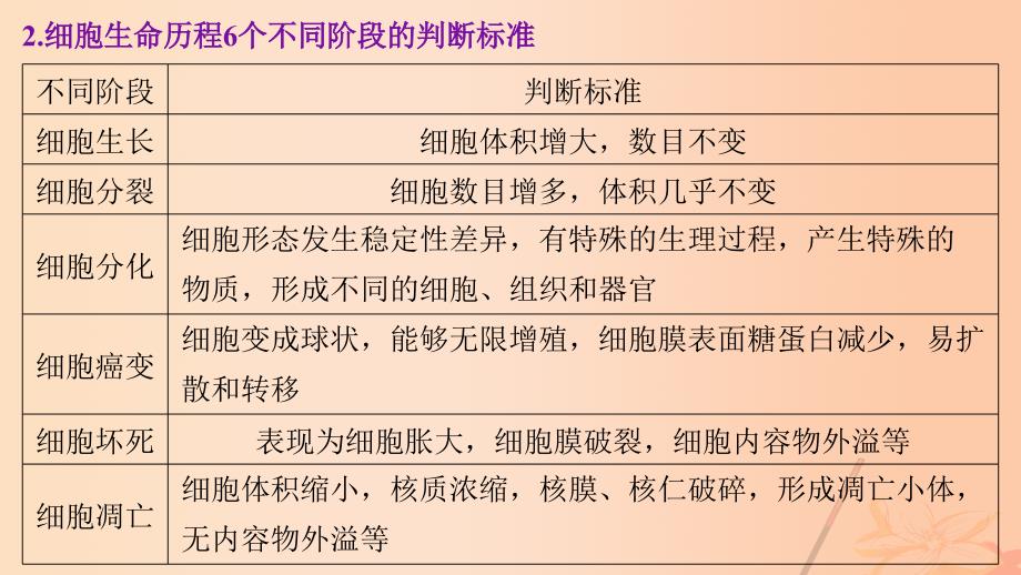 （通用版）2018高考生物大二轮专题复习与增分策略 热点题型建模 模型6 细胞生命历程几个过程比较课件_第3页