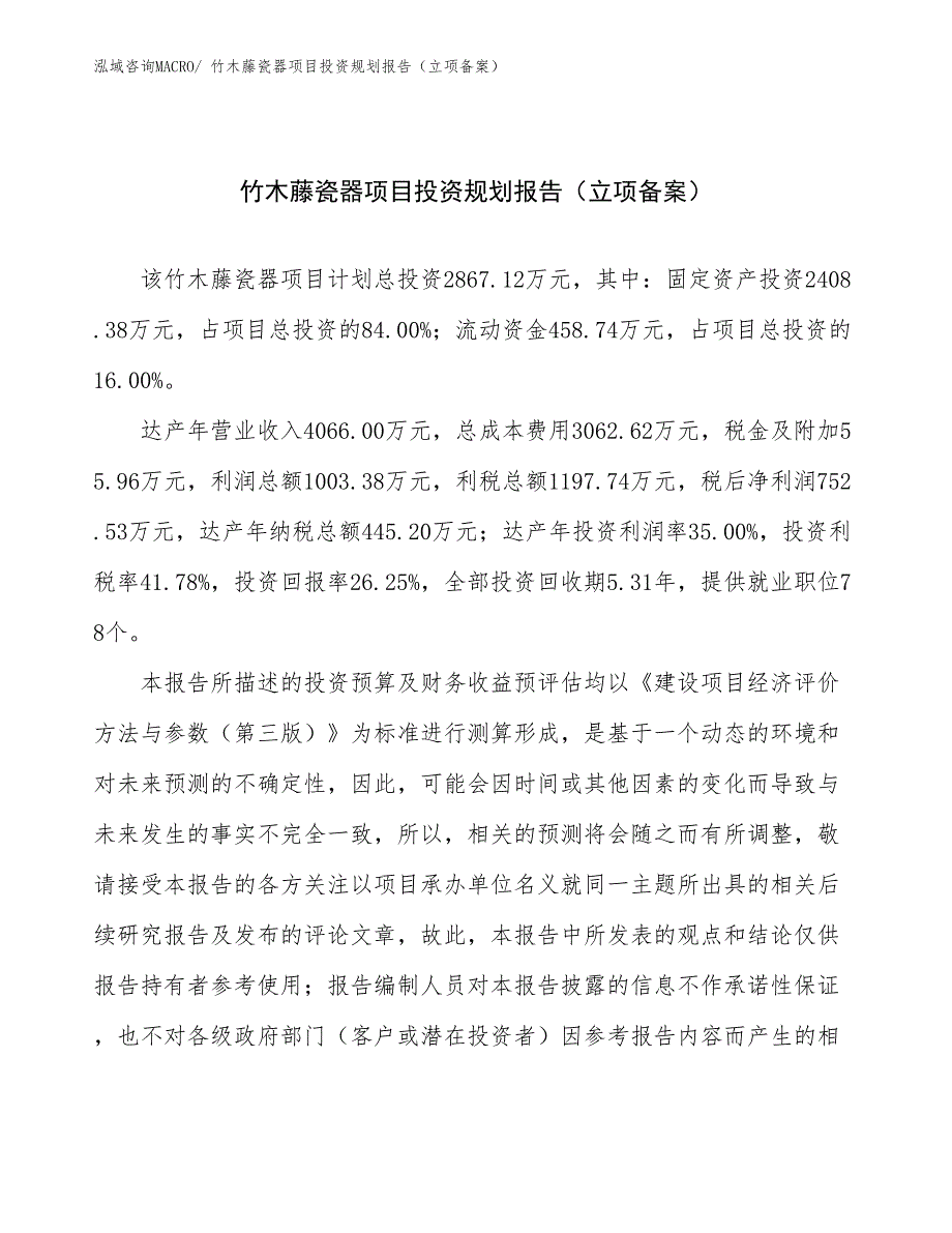 竹木藤瓷器项目投资规划报告（立项备案）_第1页