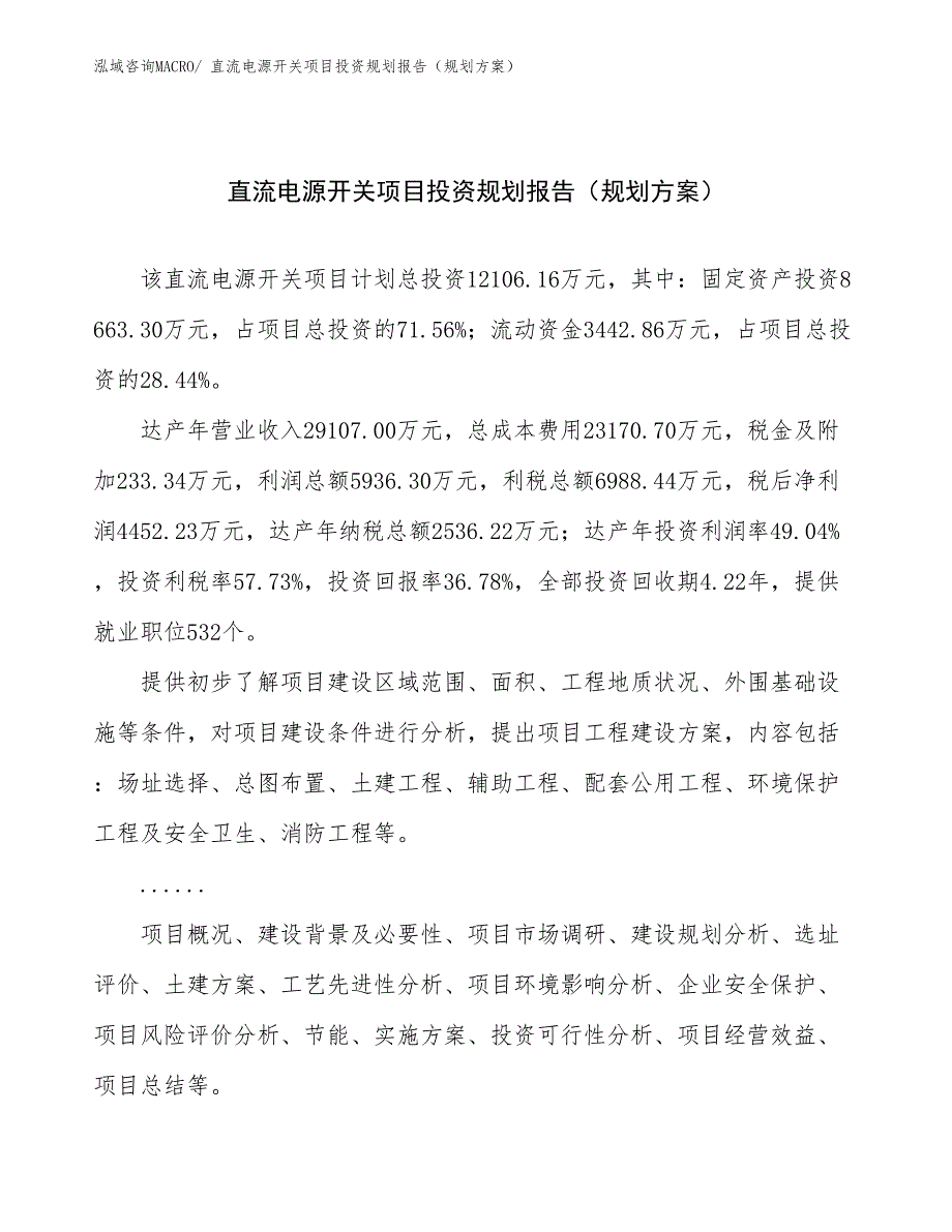 直流电源开关项目投资规划报告（规划方案）_第1页