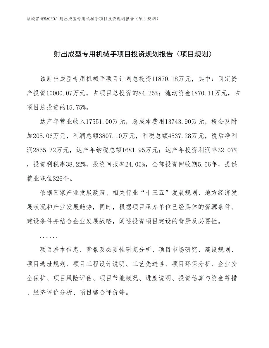 射出成型专用机械手项目投资规划报告（项目规划）_第1页