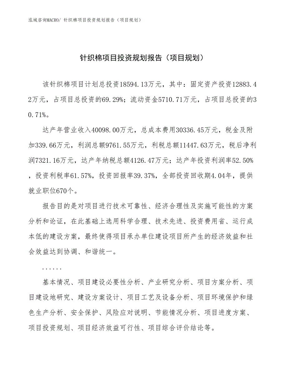 针织棉项目投资规划报告（项目规划）_第1页