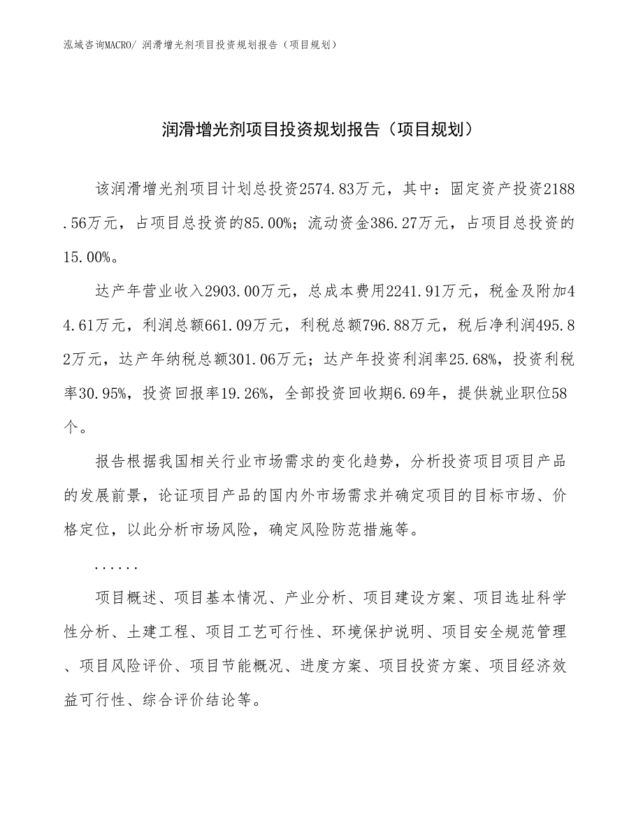 润滑增光剂项目投资规划报告（项目规划）_第1页