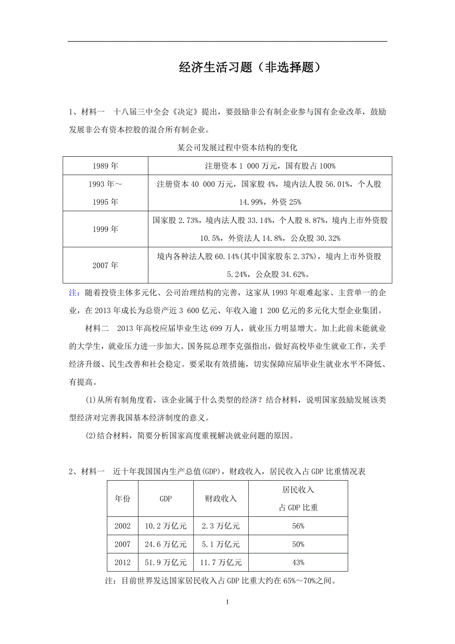 经济生活主观题及答案解析_第1页