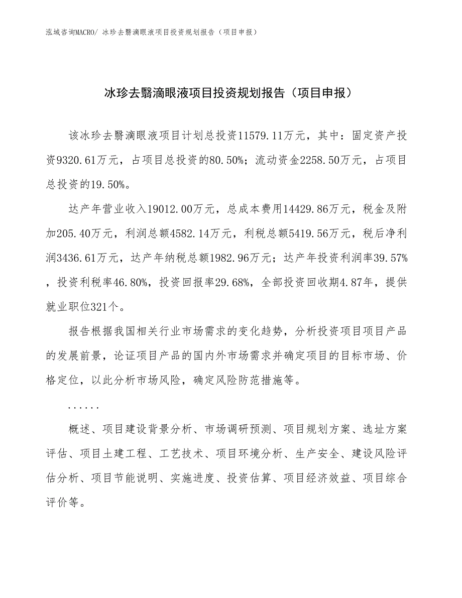 冰珍去翳滴眼液项目投资规划报告（项目申报）_第1页