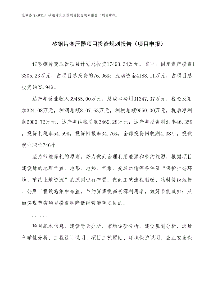 矽钢片变压器项目投资规划报告（项目申报）_第1页