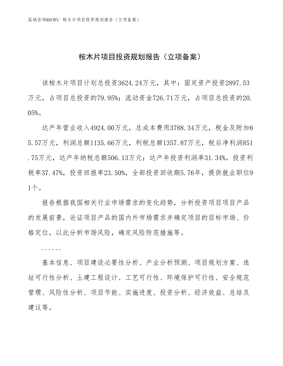 桉木片项目投资规划报告（立项备案）_第1页