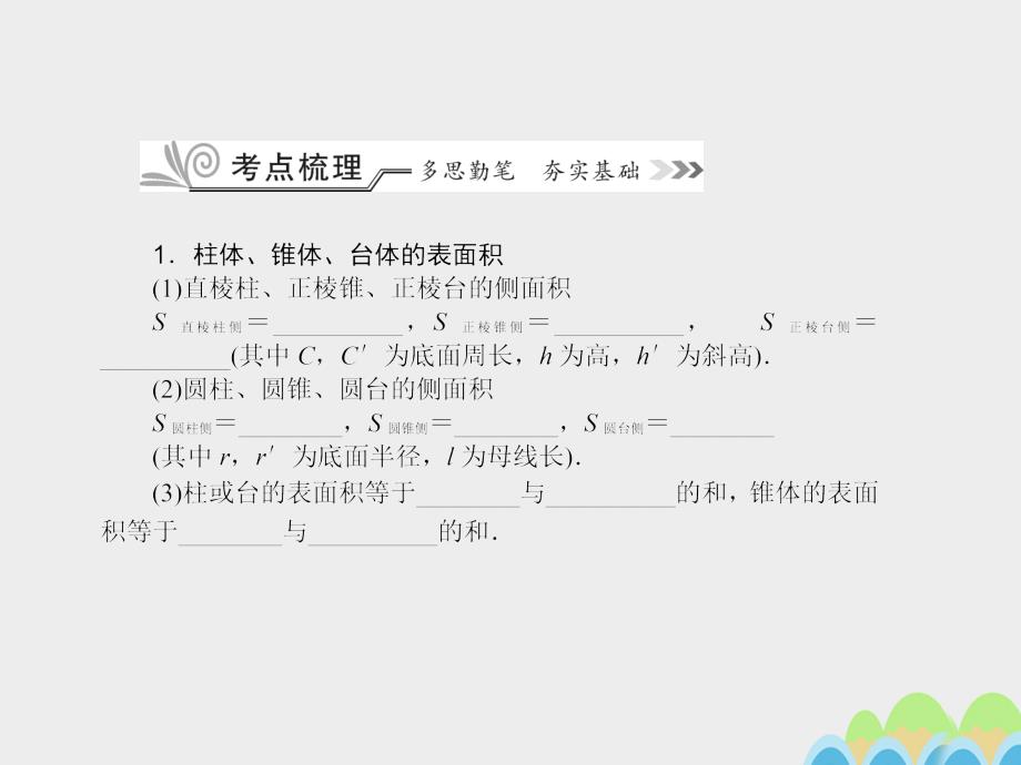 2018高考数学一轮复习 第八章 立体几何 8.2 空间几何体的表面积与体积课件 文_第2页