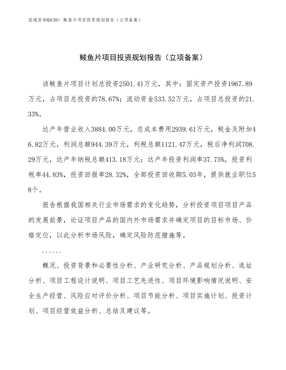 鲅鱼片项目投资规划报告（立项备案）_第1页