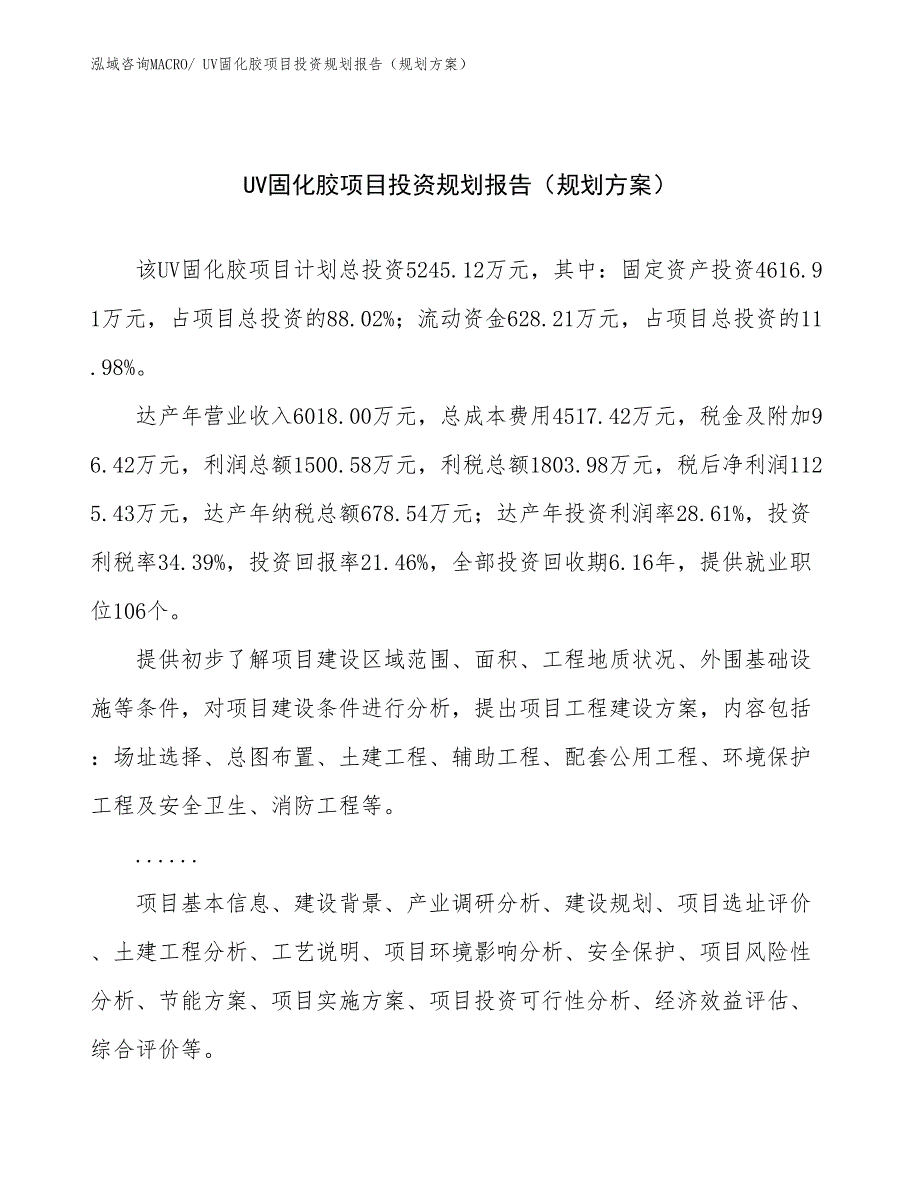 UV固化胶项目投资规划报告（规划方案）_第1页