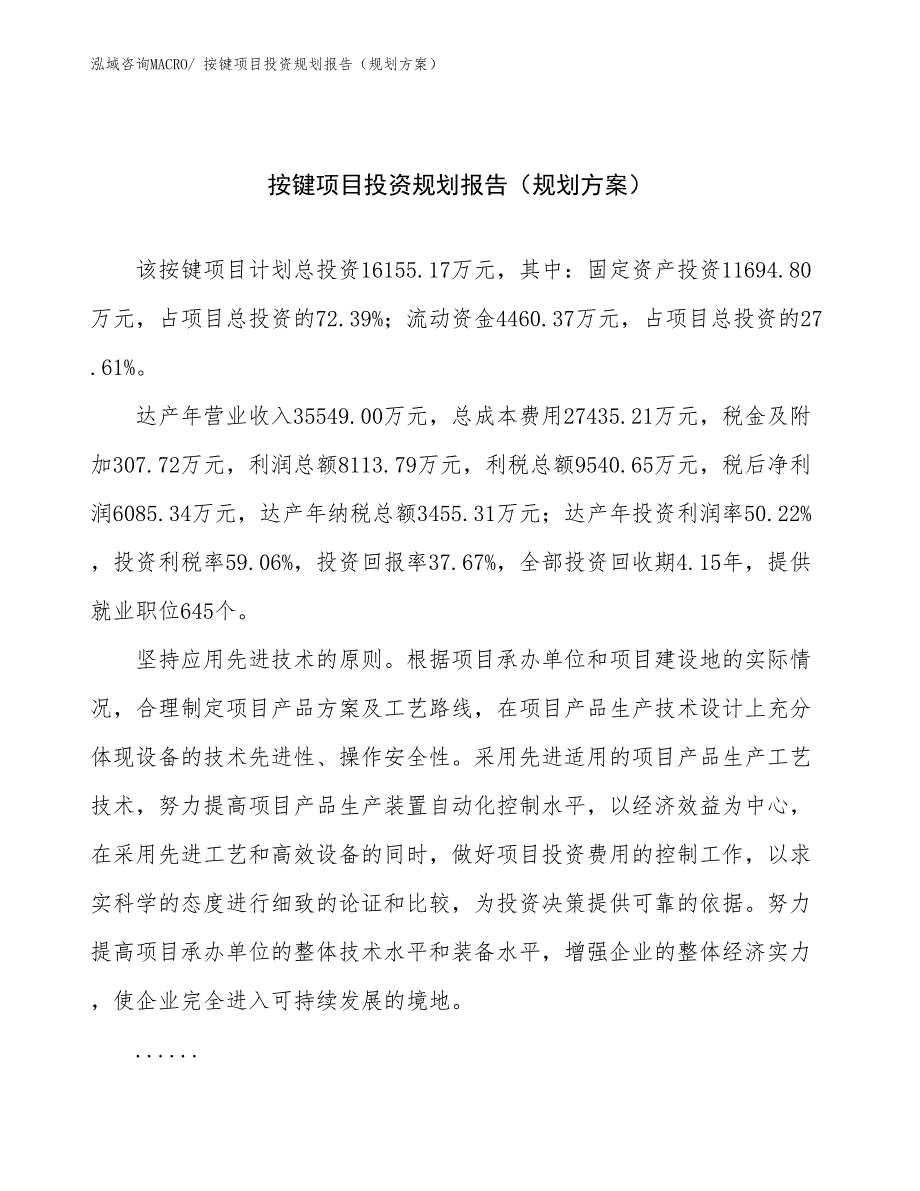 按键项目投资规划报告（规划方案）_第1页